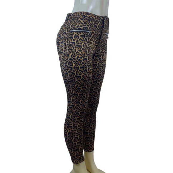 Zara Women’s Leopard Print Skinny Pants With Zipper Details Size 6 - New - Picture 2 of 10